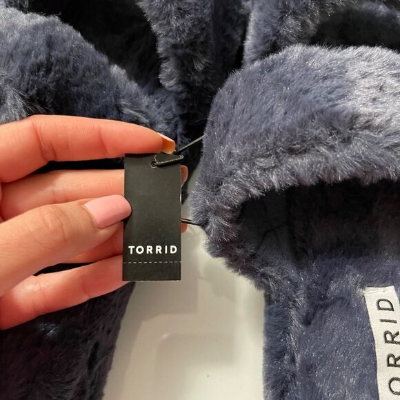 Torrid Women's New Navy Blue Double Band Faux Fur Slipper Sz 9.5 Extra Wide Widt - Picture 4 of 8